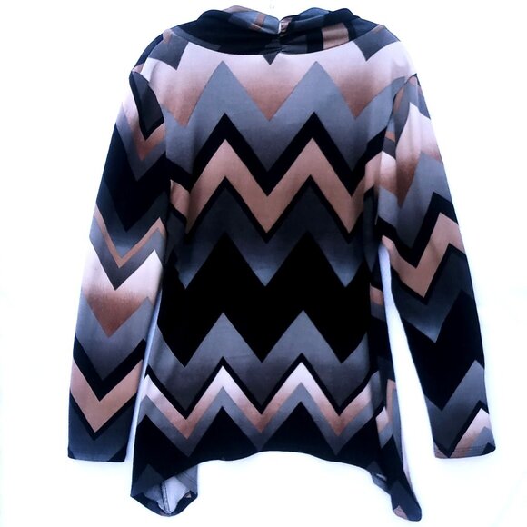 New Directions Women's Large Chevron Pattern Zig Zag Long Sleeve Cowl Neck Top - Picture 2 of 10
